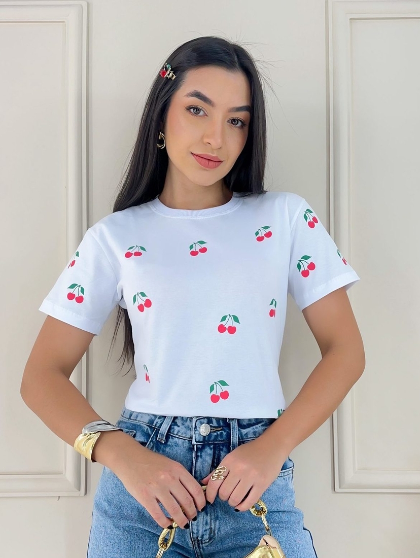 T-shirt Cereja branca